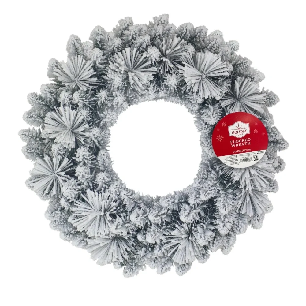 Holiday Time Snowy White and Green Wreath